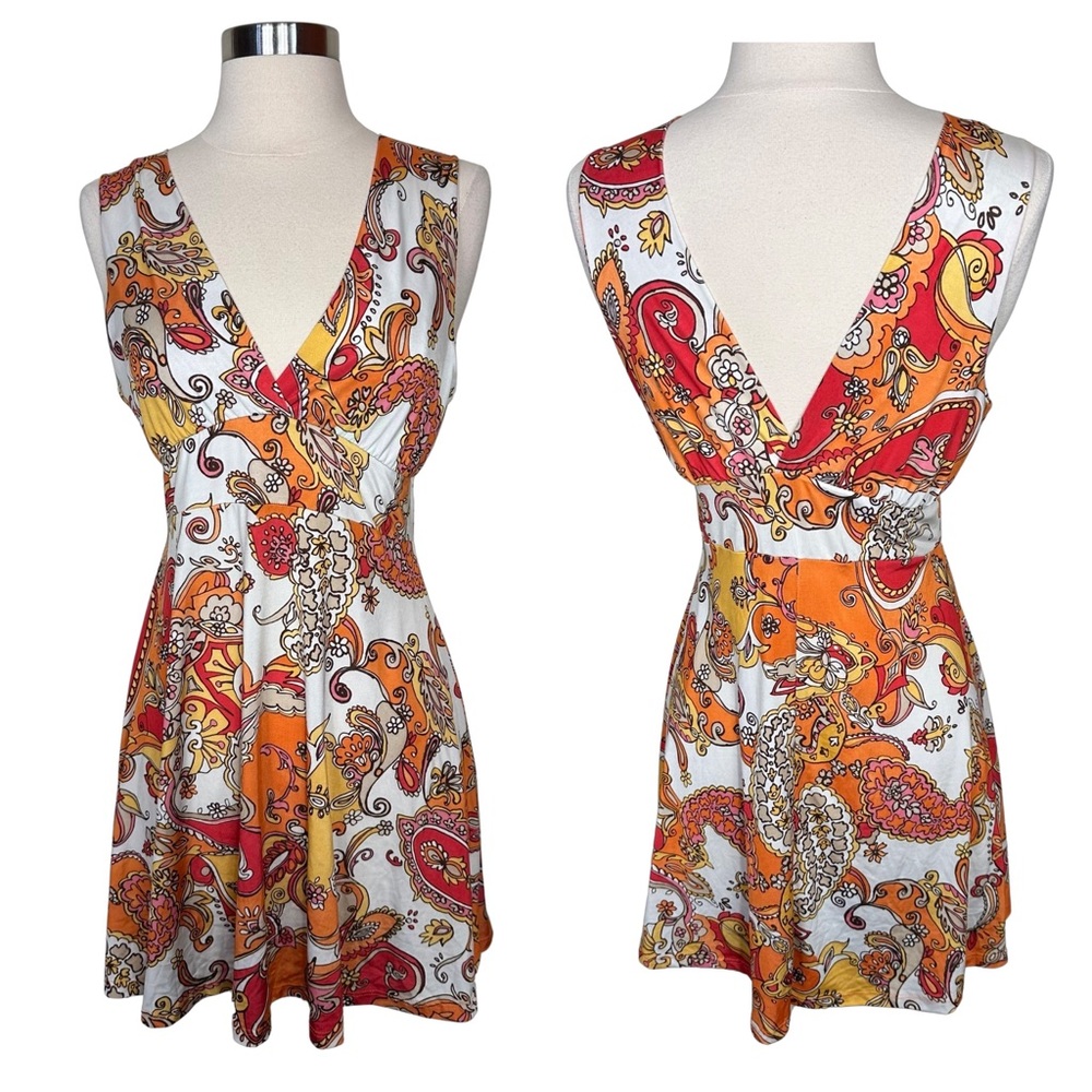 MKM Designs Y2K Boho Paisley Floral Sleeveless Summery Tunic Blouse Top Large